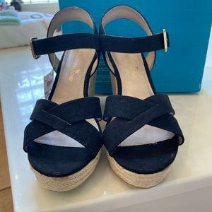 Black faux suede wedge